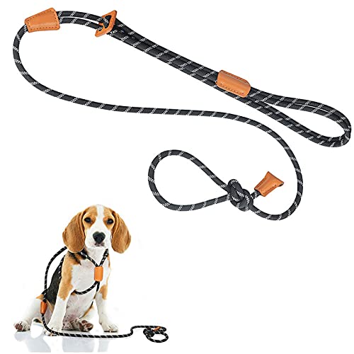 SEOINS Dog Leashes for Medium Dogs - Dog Harness Puppy Step-in Leash Heavy Duty 5 ft Adjustable Nylon Dog Collar & Leash in One with Reflective Stripe for Small Medium & Large Dogs (Black)