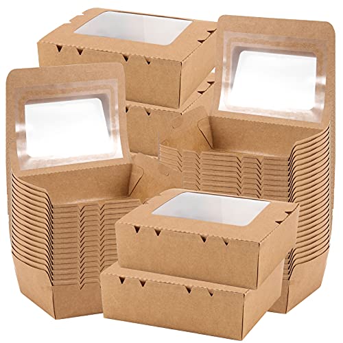 SEUNMUK 60 PCS 40 OZ Kraft Brown Food Boxes, Disposable Kraft Paper to Go Box Containers, Take Out Food Containers, Recyclable Lunch Box with Windows for Restaurants, Catering and Parties