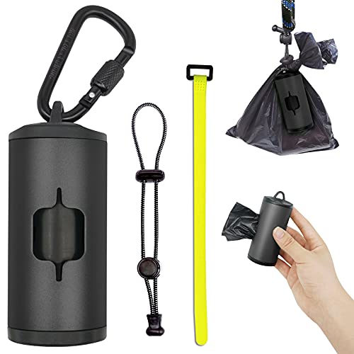 SHAOUMAN Metal Dog Poop Bags Holder Aluminum Poo Bags Dispenser with 15 Black Unscented Pet Waste Bags and 3 Leash Accessories for Dog Walking(1 Holder 1 Roll, Dark)