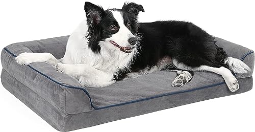 Sicilaien Dog Beds for Large Dogs, Orthopedic Sofa Dog Bed with Removable Washable Cover&Nonskid Bottom, 7" Thick Head and Neck Support Dog Ded for Comfortable Sleep