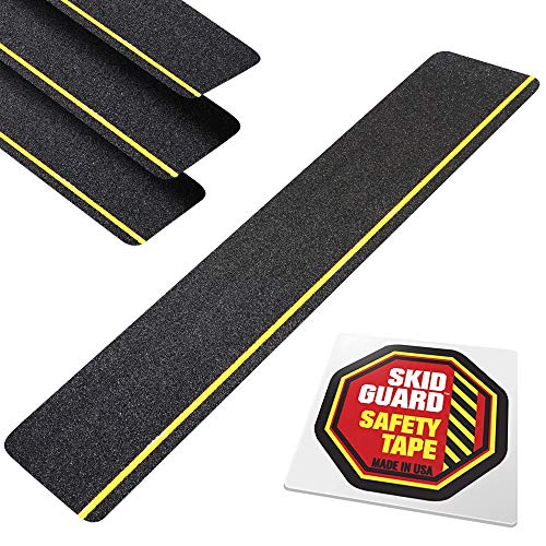 SKID GUARD USA Made Outdoor Stair Treads Non-Slip Tape (6x24) Stair Treads for Wooden Steps - Anti Slip Tape - High Grit Grip Tape - Non Skid Tape for Dogs, Boats - Stair Grips (4-Pack)