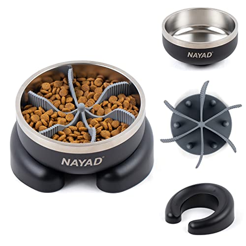 Slow Feeder Dog Bowls Stainless Steel Dog Bowls with Slow Feeder 32 Oz Dog Food Bowl Tilted Pet Bowl for Small,Medium and Large Breed Dogs, Neck Protective and No Spill Metal Dog Bowl,Black