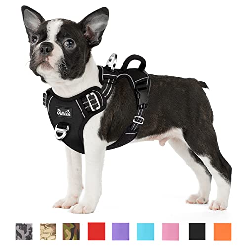 SlowTon No Pull Dog Harness, Heavy Duty No Choke Pet Harness with 2 Leash Clips and Easy Control Vertical Handle, Adjustable Soft Padded Dog Vest for Small, Medium and Large Dogs(Black,Medium)