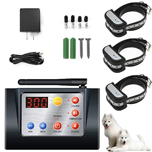 Smart Wireless Electronic Pet Dog Fence System and Dog Training Collar, Remote Control, Waterproof, Shock Resistant Collar, Electric Collar with Buzzer/Vibration/Shock, Suitable for 1/2/3 Dogs,for3do