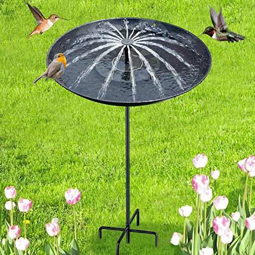 Solar Bird Bath Fountain, 15.5 Inch Deck Mount Metal Bird Bath Bowl Powered by Water Fountain Pump for Outdoor Garden, Patio, Backyard, Yard, Deck (Freestanding Style)