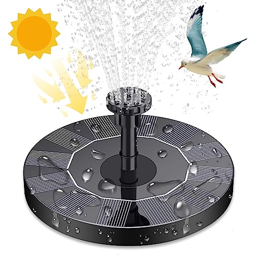 Solar Fountain, SHUNKBETA Solar Water Fountain with 6 Nozzles and Fixer, 6.3" Solar Fountain Pump for Bird Bath, Garden, Fish Tank, Pond, Pool and Aquarium - Glossy Black