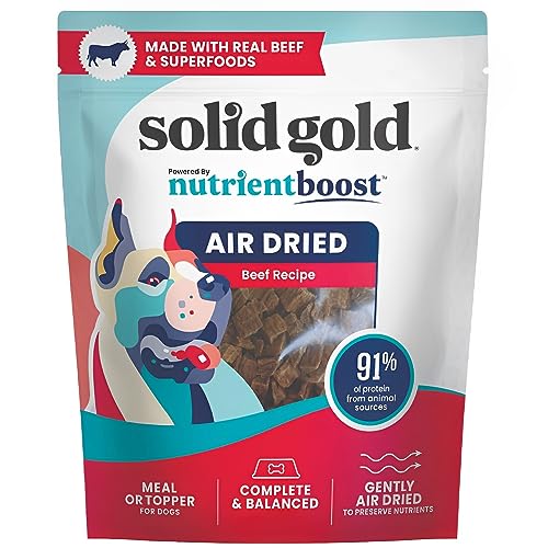 Solid Gold Air Dried Dog Food Toppers for Picky Eaters - Dog Food Topper Made with Real Beef to Serve as Meal Topper or Complete Meal - Supports Muscle Growth, Immunity, and Healthy Digestion - 4 oz