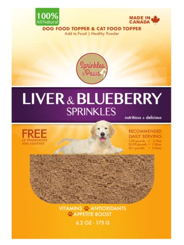 Sprinkles & Paws Liver & Blueberry Sprinkles with Apple Dog Food Topper | Made with Organic Fruit (Powder) | Add to Food or Homemade Biscuits, Low Calorie Treat for All Breeds
