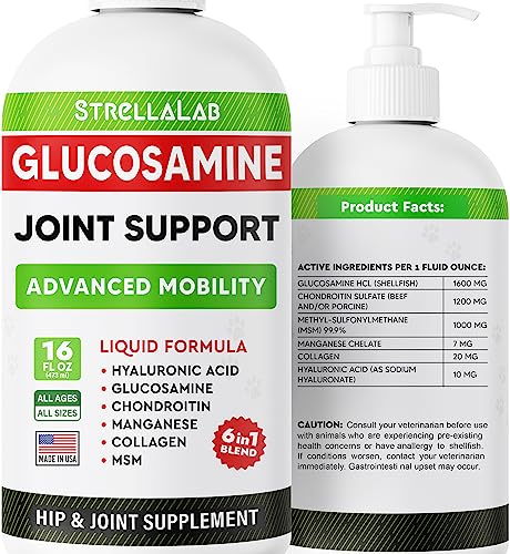 StrellaLab Liquid Glucosamine for Dogs (16 OZ) - All-Natural Hip & Joint Supplement for Dogs, Glucosamine Chondroitin Liquid, MSM & Collagen for Dogs Mobility, Joint Pain Relief for Small & Large Dogs