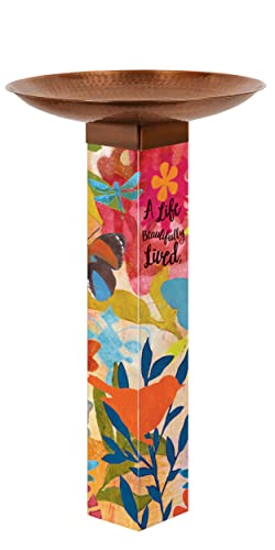 Studio M Sentimental Journey Bereavement Bird Bath Art Pole Hand-Hammered Copper-Plated Stainless Steel Top, Hardware Included, Easy Installation, Printed in USA, 31 in. Tall with 18 in. Dia. Bowl