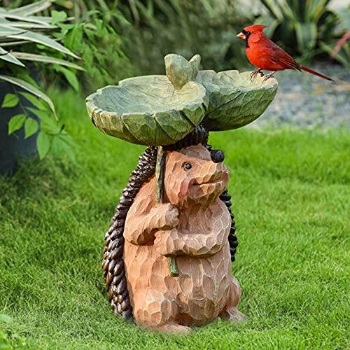 Sunflower Bird Bath Bowl Feeder Combo for Outdoor, Hedgehog Statue Sculpture Garden Decor, Standing Tree Stump Birdbaths, Wild Butterfly Bee Bird Feeders for Yard Lawn Patio Garden Stake Decoration