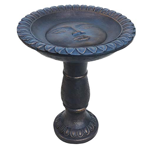 Sunnydaze Façade du Soleil 26-Inch Glass Fiber Reinforced Concrete Bird Bath - Blue/Gray