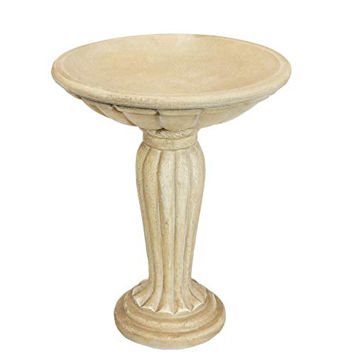 Sunnydaze Grecian Column 20-Inch H Glass Fiber Reinforced Concrete Construction Garden Bird Bath - White