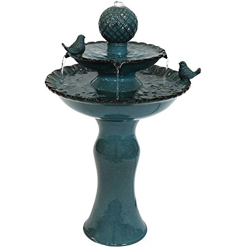 Sunnydaze Resting Birds 27-Inch Ceramic Outdoor Water Fountain - 2 Tiers - Electric Submersible Pump with Adjustable Flow