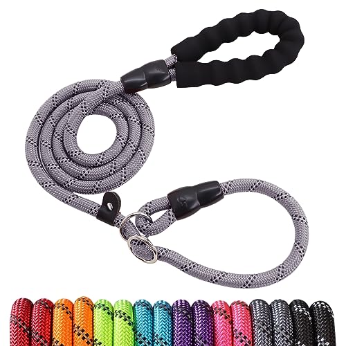 Surepet Slip Lead Dog Leash - 4/5/6 Foot Heavy Duty & Reflective Rope Leashes with Comfortable Handle - No Pull Training Leash for Puppy Small Medium and Large Breed Dogs - (1/2''-5FT, Grey)