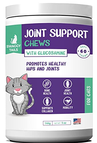 SWAGGY TAILS Glucosamine for Cats, Joint Inflammation Supplement, Cat Joint Chews - Joint Support for Cats with MSM, Chondroitin, Antioxidants - Premium Arthritis Pet Supplements (60 Chews)