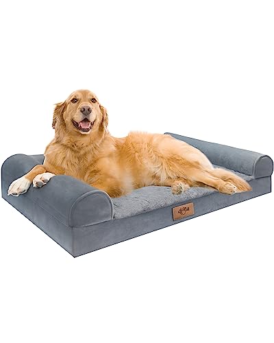 Sytopia Dog Cooling beds chew Proof for Large Dogs Indestructible Waterproof Washable Dual Side Dog Crate Bed, Dog Couch, Pet Bed with Removable Cover and Nonskid Bottom-Grey- XL Size for Large Dogs