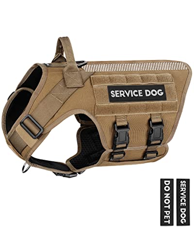 Tactical Dog Harness - PETNANNY Service Dog Vest Mesh Dog Harness for Large Dogs No Pull, Breathable Dog Vest Harness with Handle, Hook and Loop Panel for Walking Hiking Training (Khaki,XL)