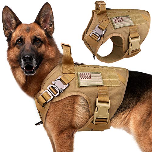 Tactical Dog Harness Vest Escape Proof Harness Military Vest No Pulling K9 Working Training Pet Vest for Medium Large Dogs(M) Army Yellow