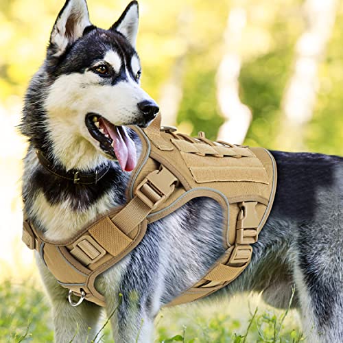 Tactical Dog Harness Vest with Handle Tactical Dog Harness for Large Dogs No Pull Adjustable Pet Harness Reflective K9 Military Service Dog Harnesses for Walking Hiking Training (L)