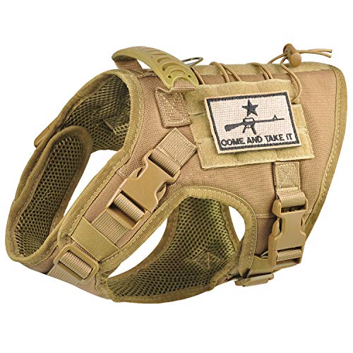 Tactical Dog Vest Harness, Outdoor Training Service Dog Vest Adjustable Military Working Dog Vest with Molle System and Rubber Handle Large (Pack of 1) Khaki