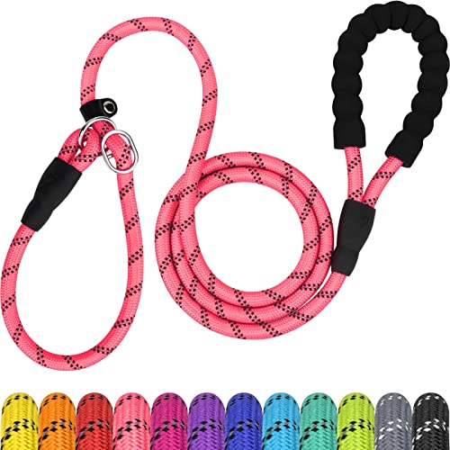 TagME 6 FT Slip Lead Dog Leash,12 Colors,Reflective Strong Rope Slip Leash with Padded Handle,Durable No Pulling Pet Training Leash for Puppy/Small Dogs,Pink