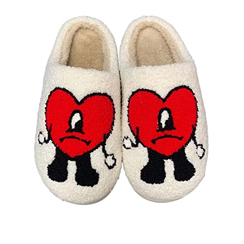 TENDAWYP Bad Cute Bunny Slippers for Women Men Cartoon embroidery Warm indoor bedroom Winter Love Pattern Slippers Red heart 37-38