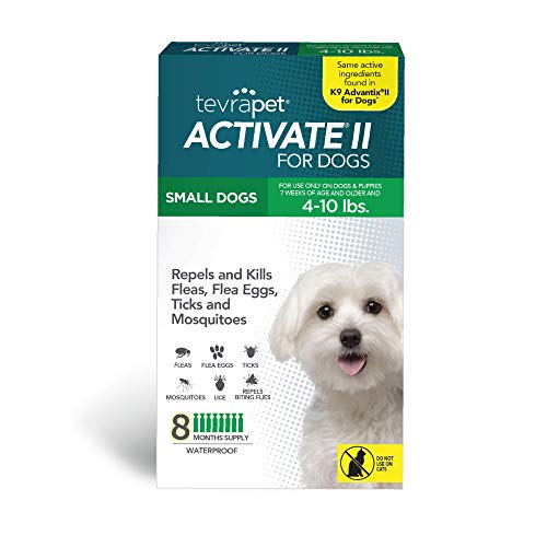 TevraPet Activate II Flea and Tick Prevention for Dogs | Small Dogs 4-10 lbs | Fast Acting Flea Drops | 8 Month Supply | Vet Quality Protection