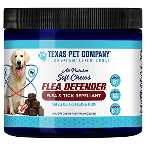 Texas Pet Company Flea Defender Flea and Tick Prevention for Dogs, Chewables for Large to Small Dogs, Natural Bacon Flavor Flea & Tick Control Treats for Dogs Soft Chew Supplement, Made in The USA.