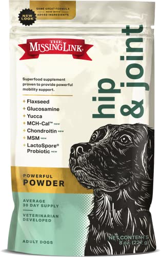 The Missing Link Hip & Joint Probiotics Superfood Supplement Powder for Dogs - Omegas 3&6, Fiber, Glucosamine, Chondroitin, MSM, HA - Cartilage & Bone Health, Joint Mobility & Flexibility - 8oz