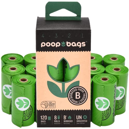 The Original Poop Bags® Dog Poop Bag, Dog Bags For Poop, 120 Dog Waste Bags, Doggy Poop Bags Refills, Doggy Poop Bags 38% Plant Based USDA, Poop Bags for Dogs, Dog Poop Bags Rolls - Unscented