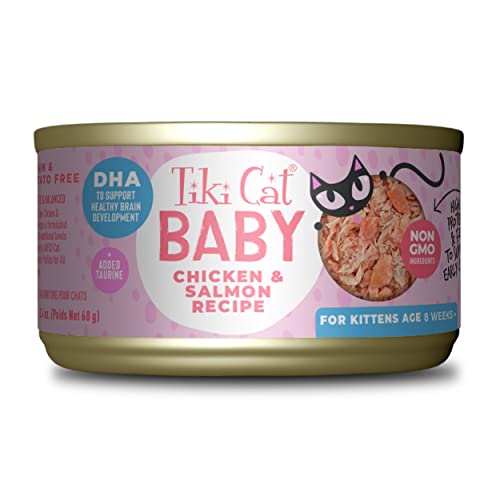 Tiki Cat Baby, Chicken & Salmon, High-Protein and 100% Non-GMO Ingredients, Wet Cat Food for Kittens 8 Weeks+, 2.4 oz. Cans (Case of 12)