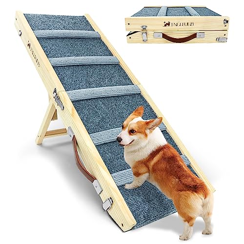 TNELTUEB Dog Ramp Adjustable, Folding Wooden Portable Pet Ramp,39.37" Long and 5 Adjustable from 11" to 23" with Non-Slip Traction for Small & Medium Dogs & Cats Car, SUV,Sofa (Grey)