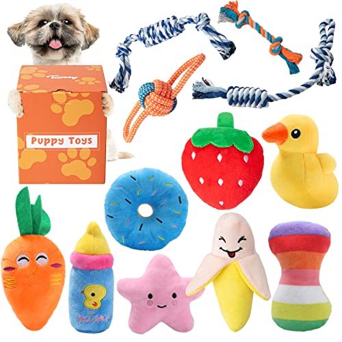 Toozey Puppy Toys, 12 Pack Puppy Toys for Teething Small Dogs, Cute Dog Toys Small Dogs, Stuffed Plush Squeaky Small Dog Toys, Non-Toxic and Safe Ropes Puppy Chew Toys