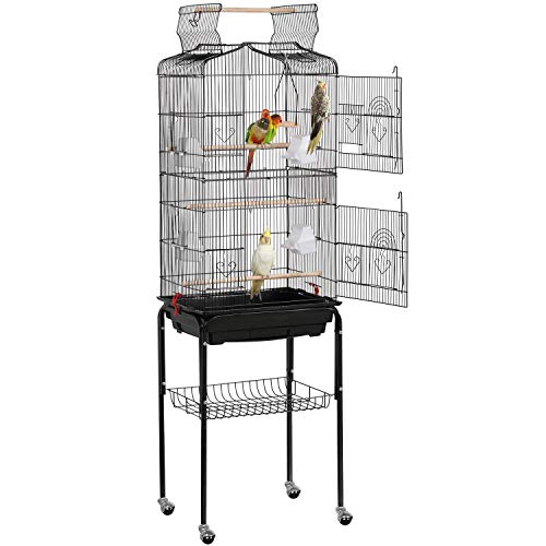 Topeakmart Open Play Top Large Parakeet Small Parrot Bird Cage with Stand for Budgies Finches Canaries Lovebirds