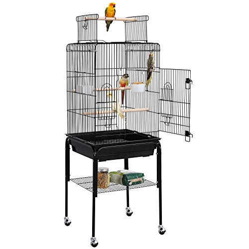 Topeakmart Play Open Top Standing Bird Cage with Removable Stand Wheels Black