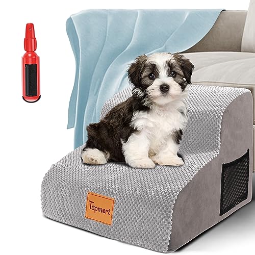 Topmart 2 Tiers Foam Dog Stairs/Steps for Small Dogs,Non-Slip Dog Ramp with Waterproof Cover,High Density Foam Pet Stairs/Ladder,Best for Injured,Older Dogs Cats,Pets with Joint Pain,11.8”H