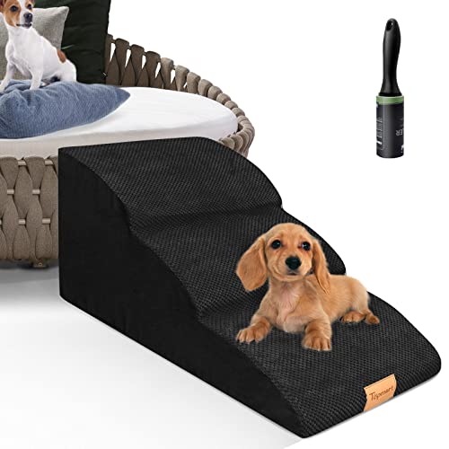 Topmart High Density Extended Foam Dog Ramp&Steps 3 Tiers,15.7" High,Non-Slip Dog Stairs,Soft Foam Dog Ladder,Best for Dogs Injured,Older Cats,Pets with Joint Pain, Color Black