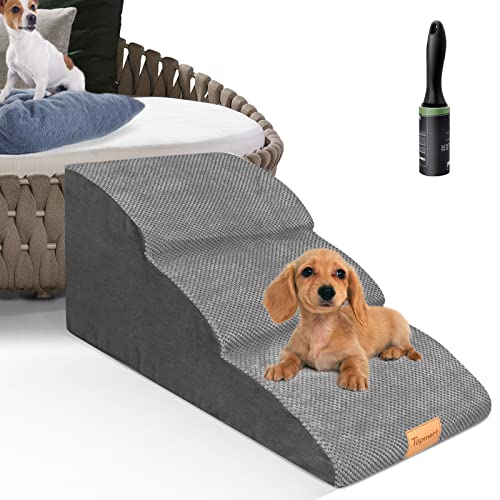 Topmart High Density Extended Foam Dog Ramp&Steps 3 Tiers,15.7" High,Non-Slip Dog Stairs,Soft Foam Dog Ladder,Best for Dogs Injured,Older Cats,Pets with Joint Pain, Color Grey