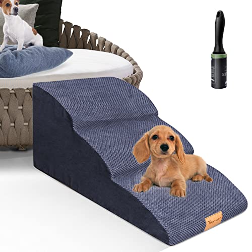 Topmart High Density Extended Foam Dog Ramp&Steps 3 Tiers,15.7" High,Non-Slip Dog Stairs,Soft Foam Dog Ladder,Best for Dogs Injured,Older Cats,Pets with Joint Pain, Color Blue