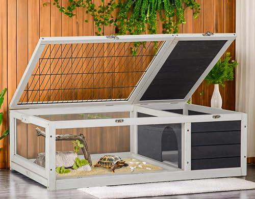 Tortoise Habitat Large Tortoise Enclosure Indoor w/Removable Bottom, Wooden Tortoise House Outdoor, Turtle Habitat Reptile Cage for Lizards, Bearded Dragon, Small Animals