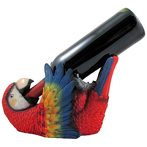 Tropical Parrot Wine Bottle Holder As a Display Stand Statue for Whimsical Beach Bar or Nautical Dining Room Tabletop Wine Rack Decor or Decorative Macaw and Bird Sculptures