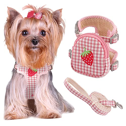 UETZLTB Cute Small Dog Harness and Leash Set No Pull Puppy Harness Step-in Adjustable Puppy Cat Dog Vest Harnesses Soft Mesh Breathable Dog Harness Backpack Pet Harness for Puppies Small Medium Dogs