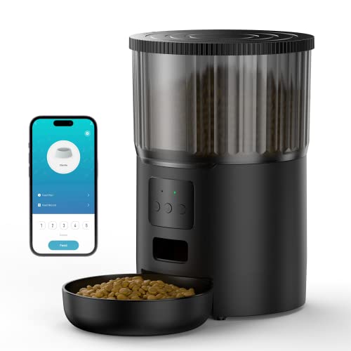 UIOOQ Automatic Cat Feeders WiFi, Timed Dog Feeder with 10S Dining Voice Record, 4L Cat/Dog Food Dispenser with Custom Schedule, up to 12 Portions 10 Meals Per Day, APP Control(Not Support 5G WiFi)