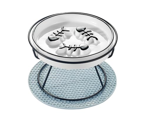 Upgrade Whisker-Fatigue-Free Cat Slow Feeder Bowl, Raised Cat Bowl Improved Design, Anti Vomit Promotes Digestion and Prevents Obesity, Durable and Slow Down Your Feline Friend Eating Speed