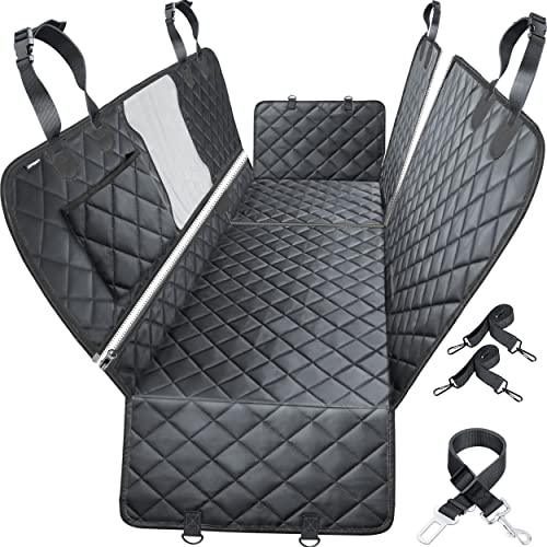 URPOWER 6 in 1 Dog Car Seat Cover, 60/40 Split Dog Seat Cover for Back Seat 100% Waterproof Dog Car Hammock Nonslip Backseat Dog Cover with Mesh Window Pet Seat Protector for Cars, Trucks and SUVs