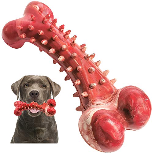 V-HANVER Dog Chew Toys for Aggressive Chewers Large Breed, Rubber Dog Bones Long Lasting Interactive Durable Dog Toys for Large Medium Dogs, Dog Teeth Cleaning Dog Toothbrush Toy, Beef Flavour, Red