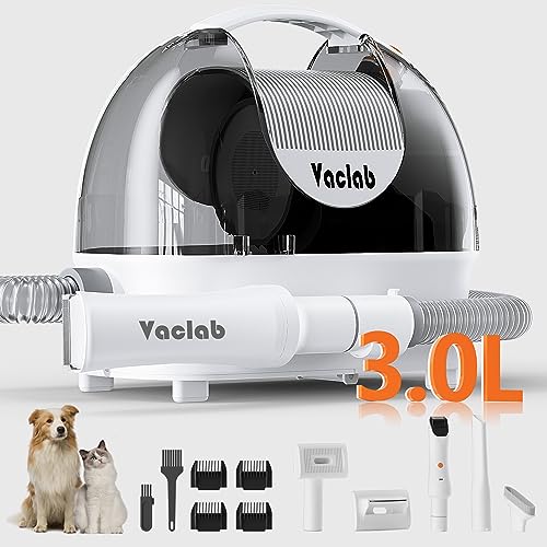 VACLAB Dog Vacuum for Shedding Grooming, 3L Large Dust Cup Pet Grooming Kit with 5 Pet Grooming Tools, Professional Dog Clippers Vacuum Suction 99% Hair, Low Noise Pet Grooming Supplies for Dogs Cats