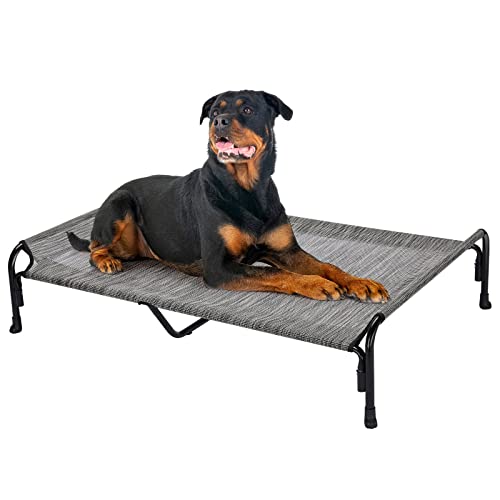 Veehoo Elevated Dog Bed, Outdoor Raised Dog Cots Bed for Large Dogs, Cooling Camping Elevated Pet Bed with Slope Headrest for Indoor and Outdoor, Washable Breathable, XX-Large, Black Silver, CWC2204