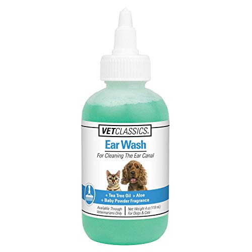 Vet Classics Ear Wash Liquid Formula for Dogs & Cats – Pet Ear Wash Formula Cleans Dog, Cat Ear Canals – Includes Aloe, Tea Tree Oil – Helps Remove Pet Ear Wax, Dirt, Debris – 4 Oz.